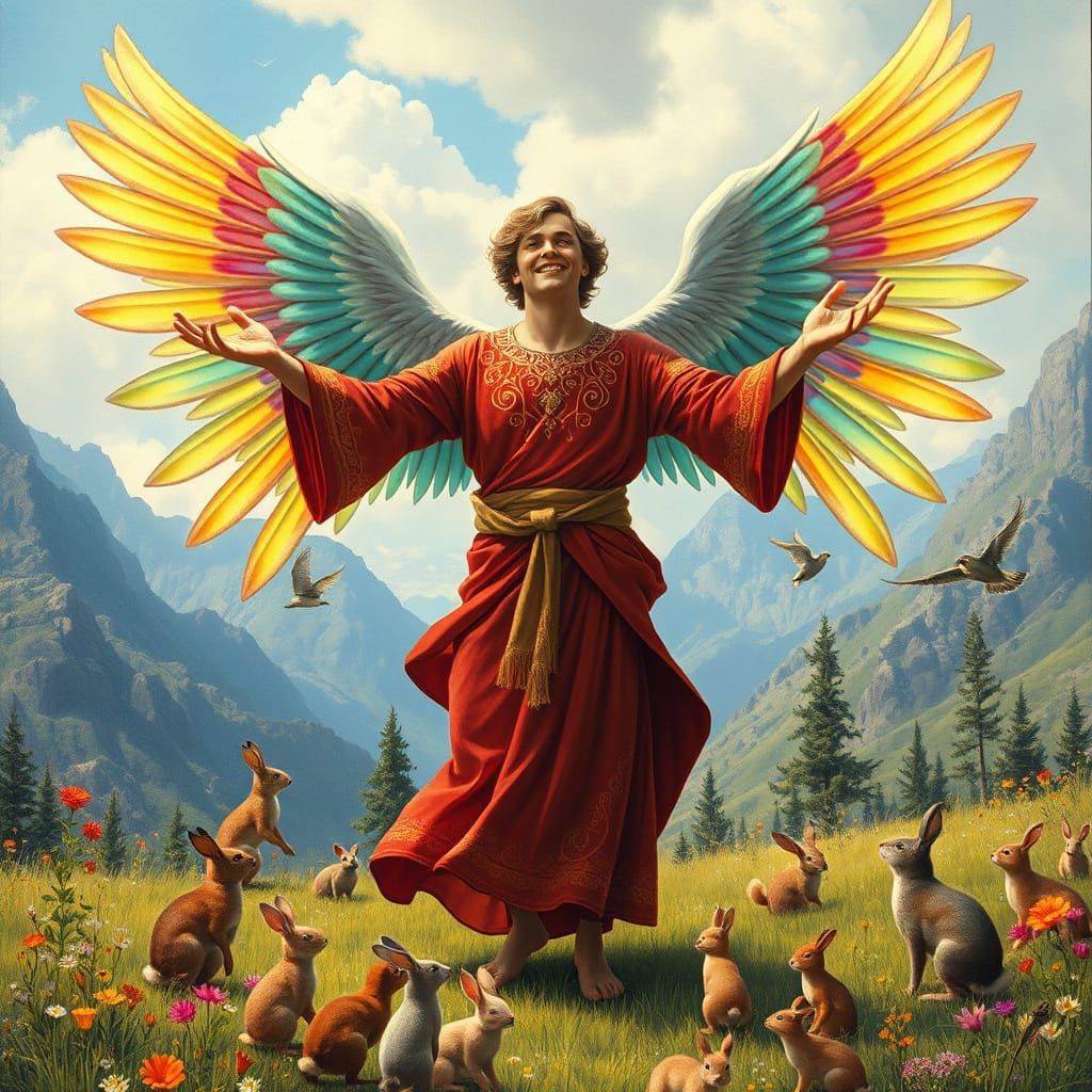 Angel of Divine Blessing in a Vibrant Mountain Meadow