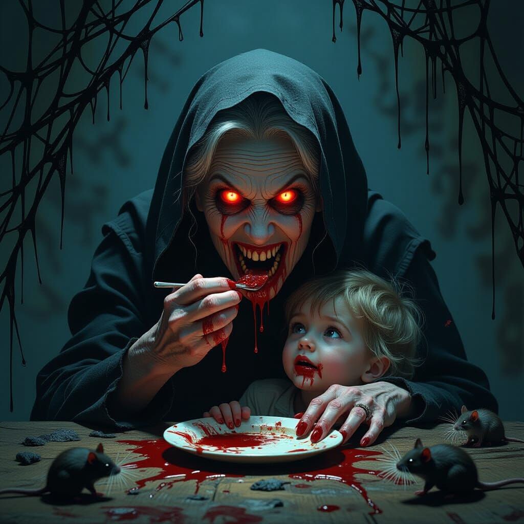Terrifying Gothic Horror Illustration of a Child Eater