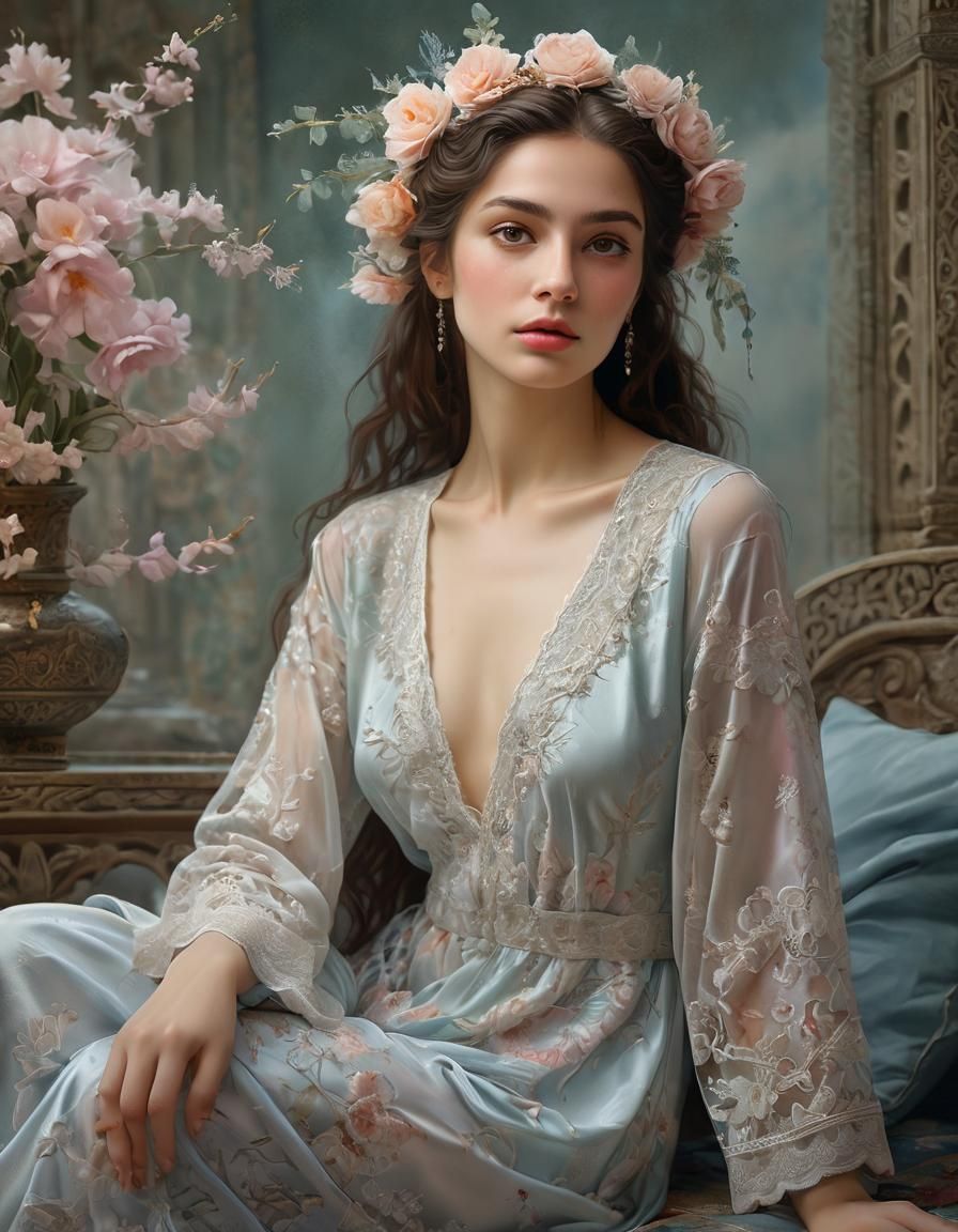 Ethereal Turkish Woman in Lace: A Surreal Portrait