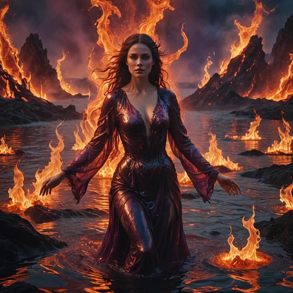 Woman in Lake of Fire: Fantasy Concept Art