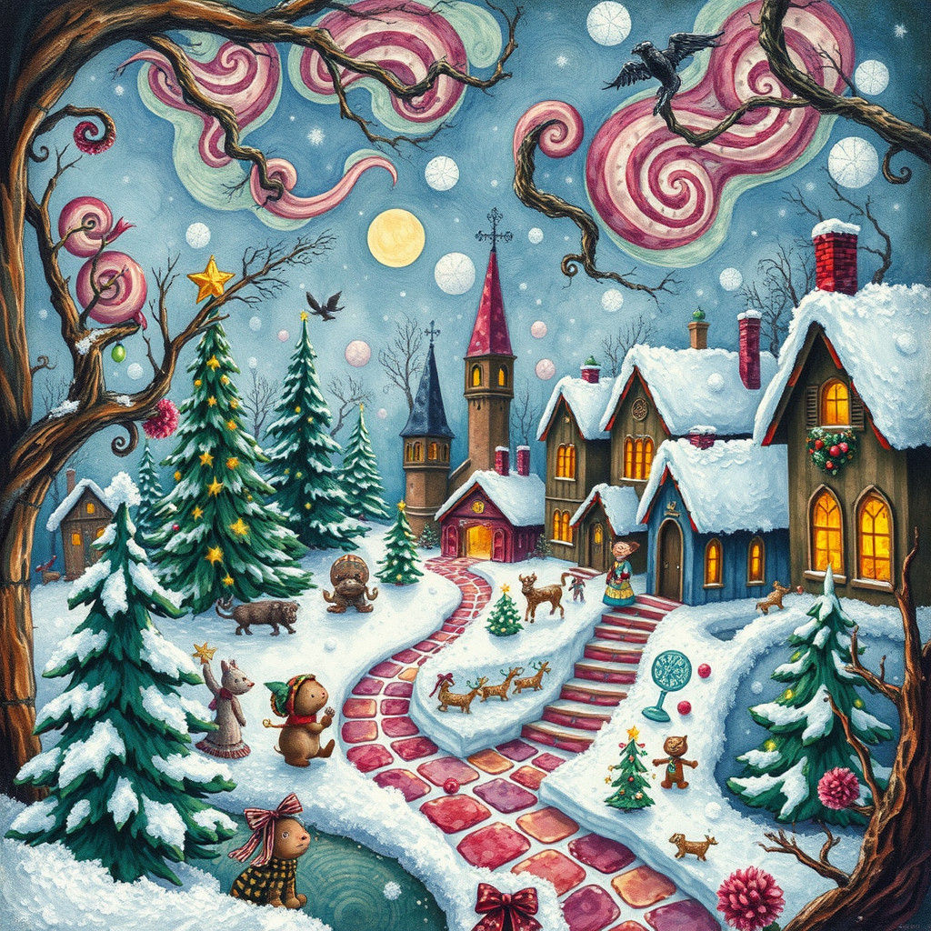 Eerie Christmas Scene in Pop Surrealist Style