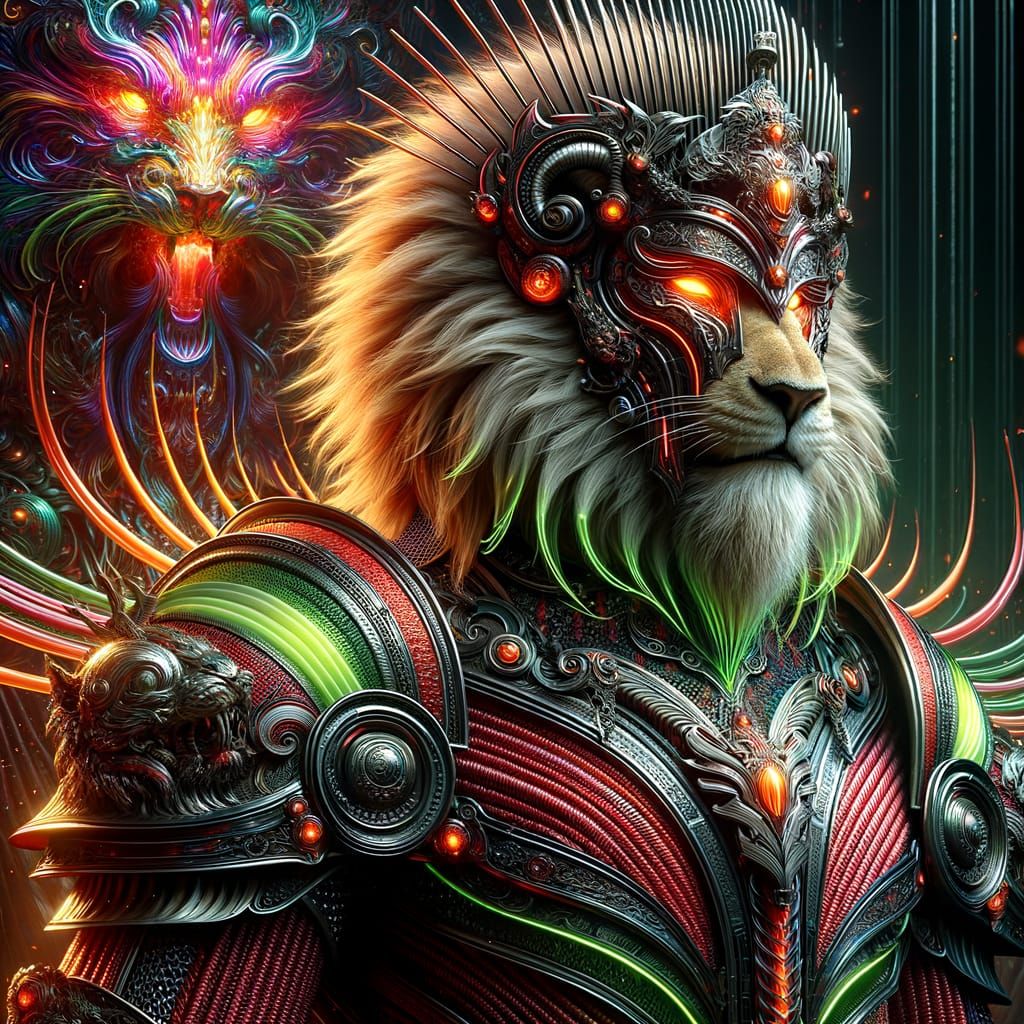 Mystical Lion Emperor in Fiery Fantasy Realm