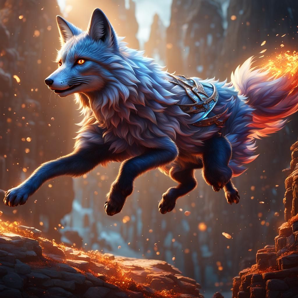 Crystal Fox Leaping: Detailed Matte Painting