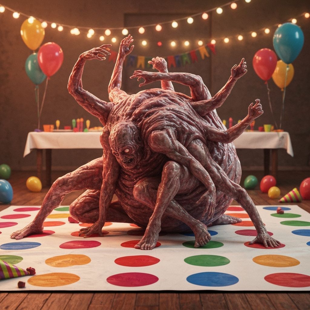 Grotesque Flesh Creature Masters Twister at Party