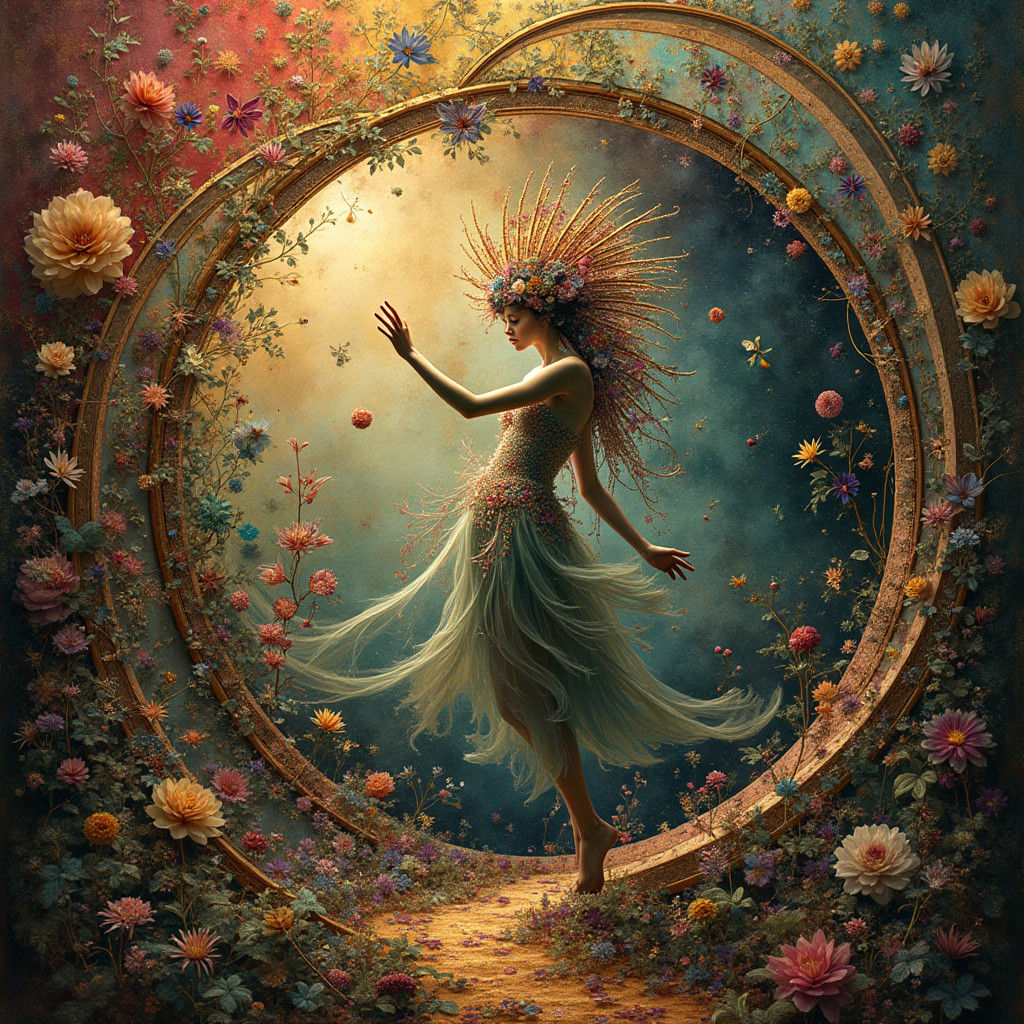 Dancing Figure in Fractal Art Nouveau Style