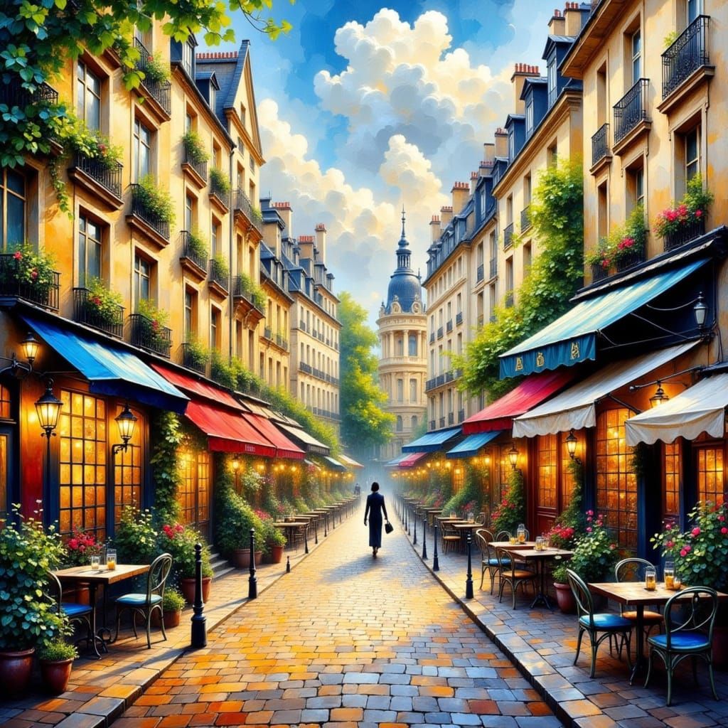Elegant Parisian Streets in Warm, Golden Light