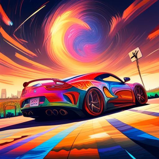 Psychedelic Sports Car in Starry Night Sky