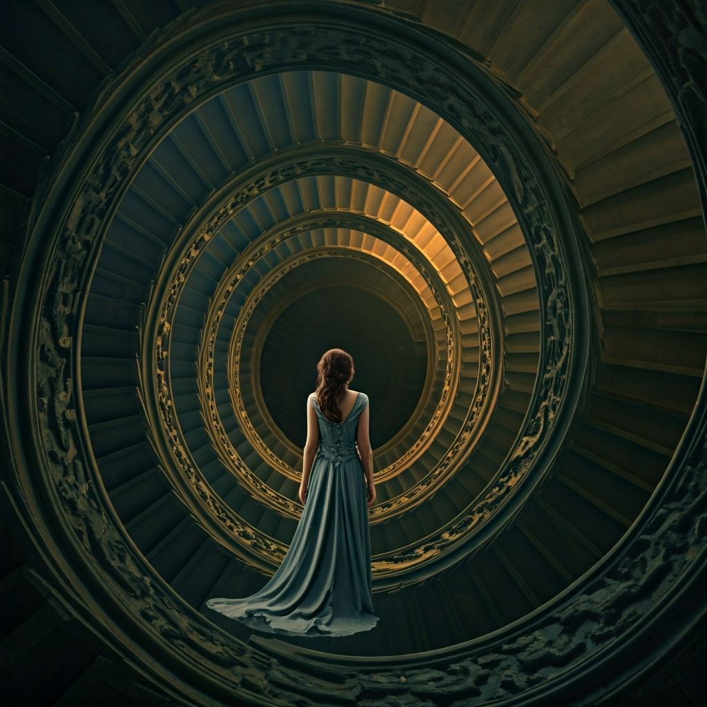 Surreal Staircase: Dreamlike Scene in a Hypnotic Style