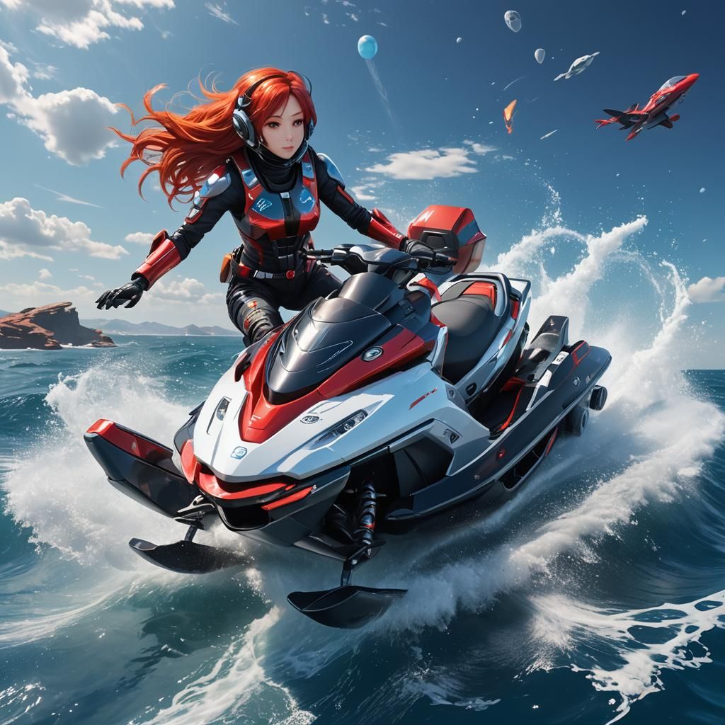 Anime Girl on Futuristic Space Jet Ski