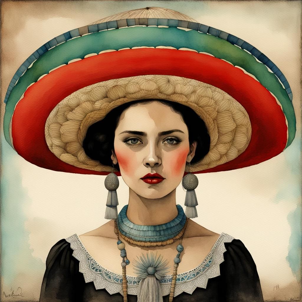 Mexico Watercolor Painting in Surreal Style