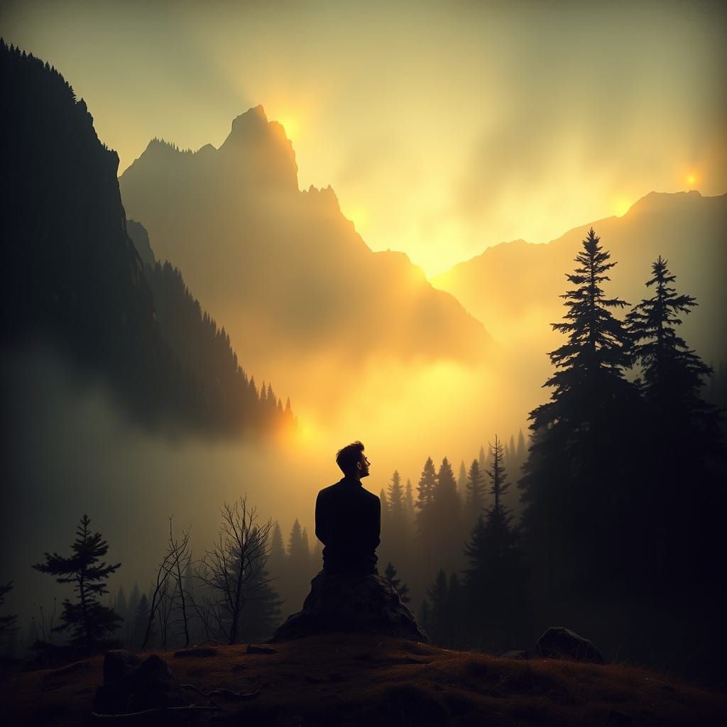 Contemplative Landscape in a Golden Haze