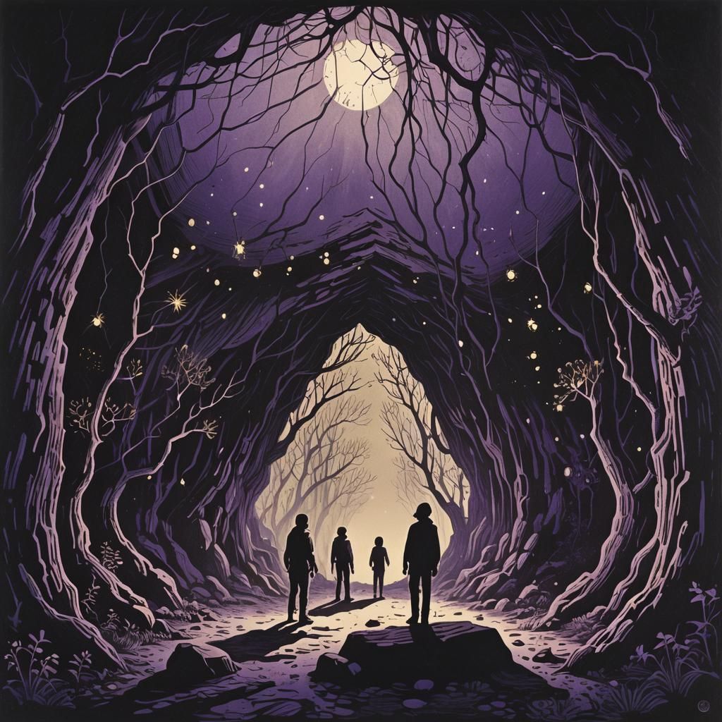 Shadowy Cave Meeting in Deep Purple Duotone