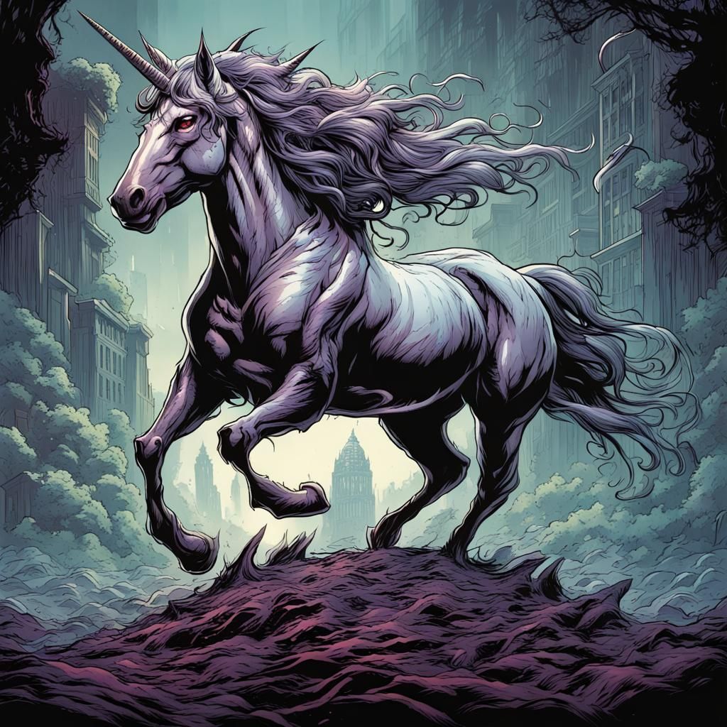 Menacing Unicorn in Comic Book Style