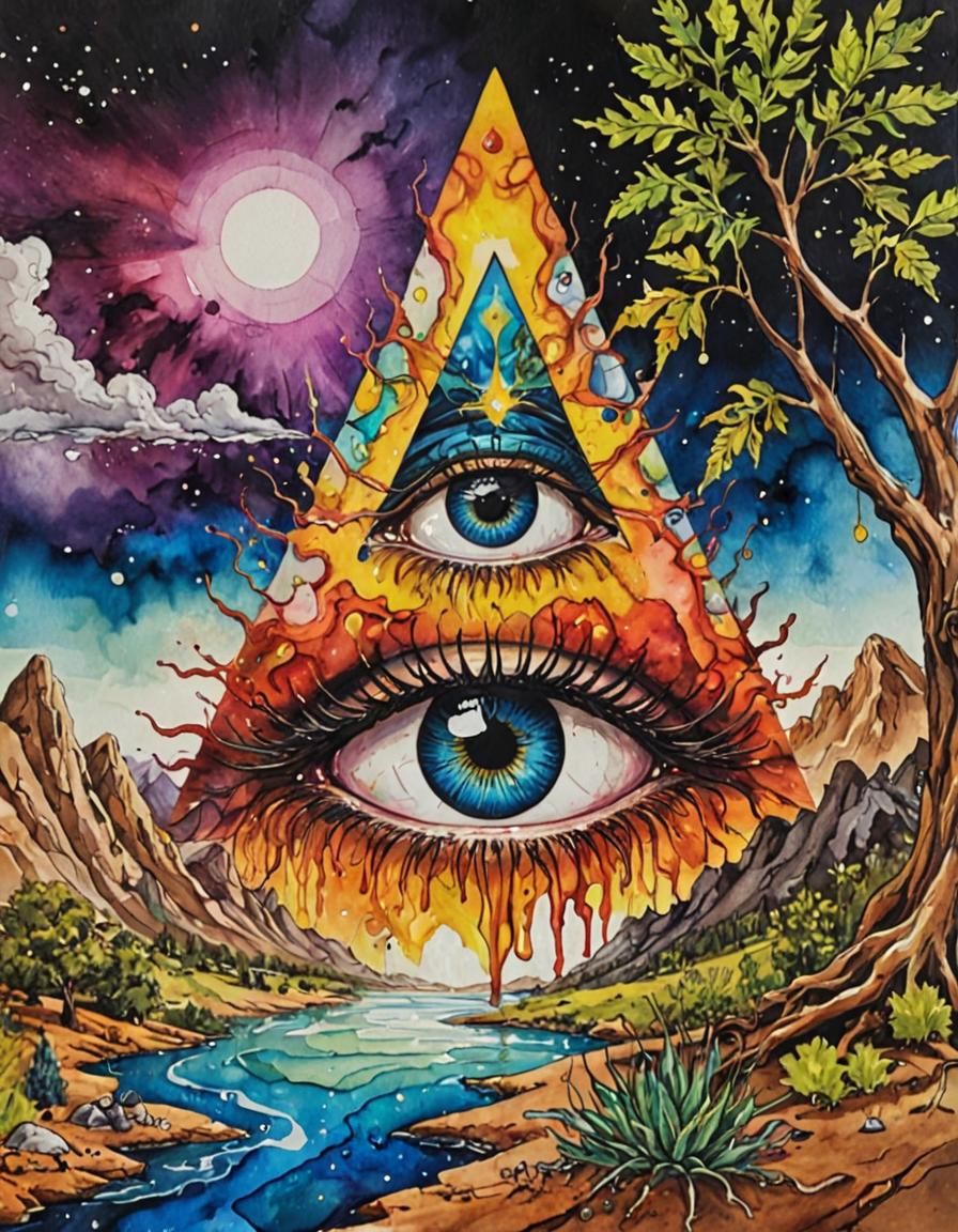 Surreal Melting Eye in Alcohol Ink Style