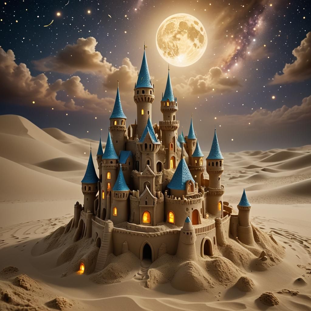 Magical Microscopic World with Golden Sandcastle