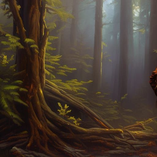 Boy Hugging Tree: Hyperrealistic Digital Oil Painting