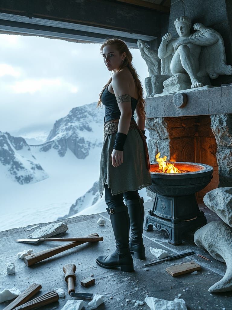 Icy Sculptor in a Storm-swept Studio