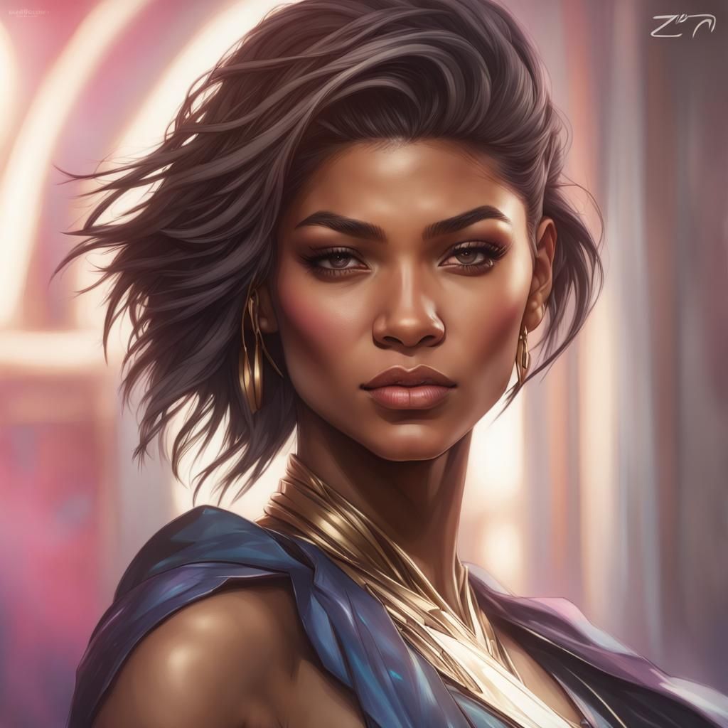 Zendaya Portrait in Hyperrealistic Digital Art Style