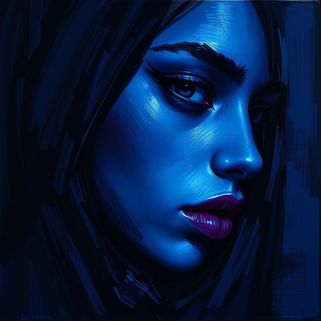 Futuristic Indigo and Black Art with Bold Textures