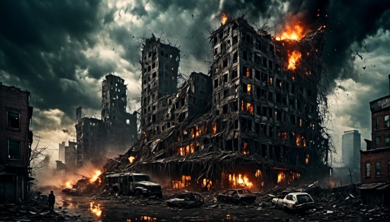 Dystopian Twin Towers Destruction: Hyperrealistic AI Image