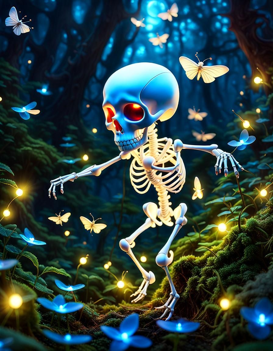 Glowing Skeletons Dance in Enchanted Forest
