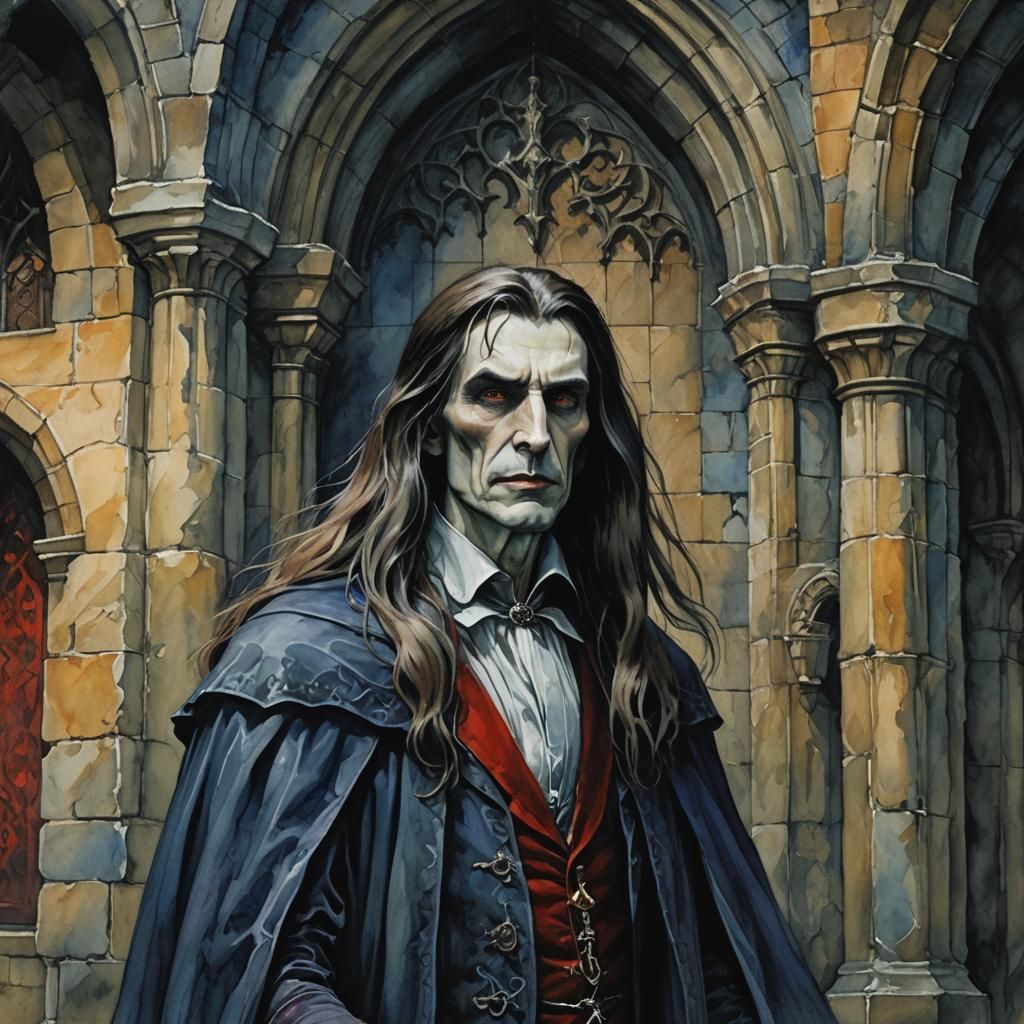 Dracula in Gouache Style in a Castle
