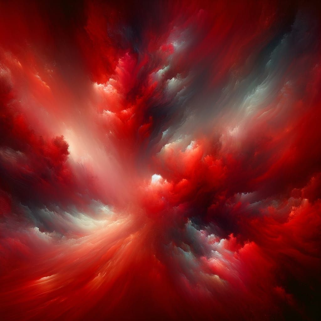 Abstract Red Artwork with Molten Metal Highlights