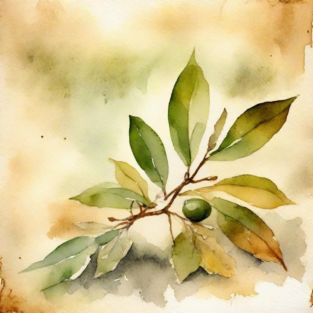 Olive Branch Still Life in Watercolor Style