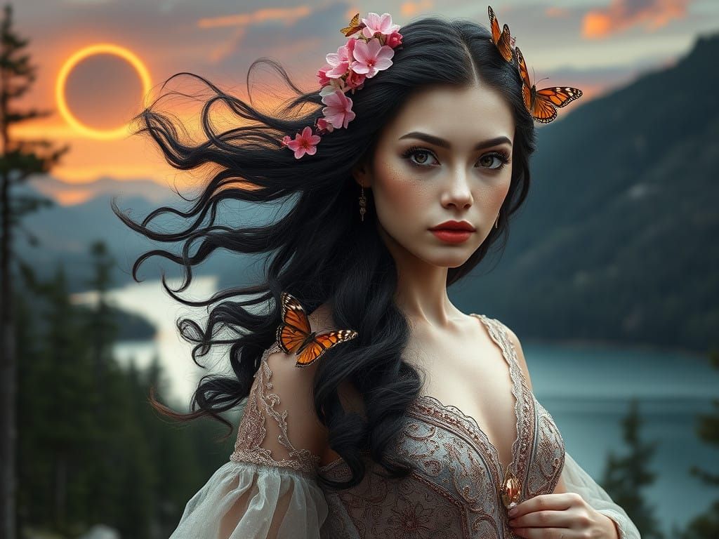 Ethereal Slavic Goddess in a Lush Forest Landscape