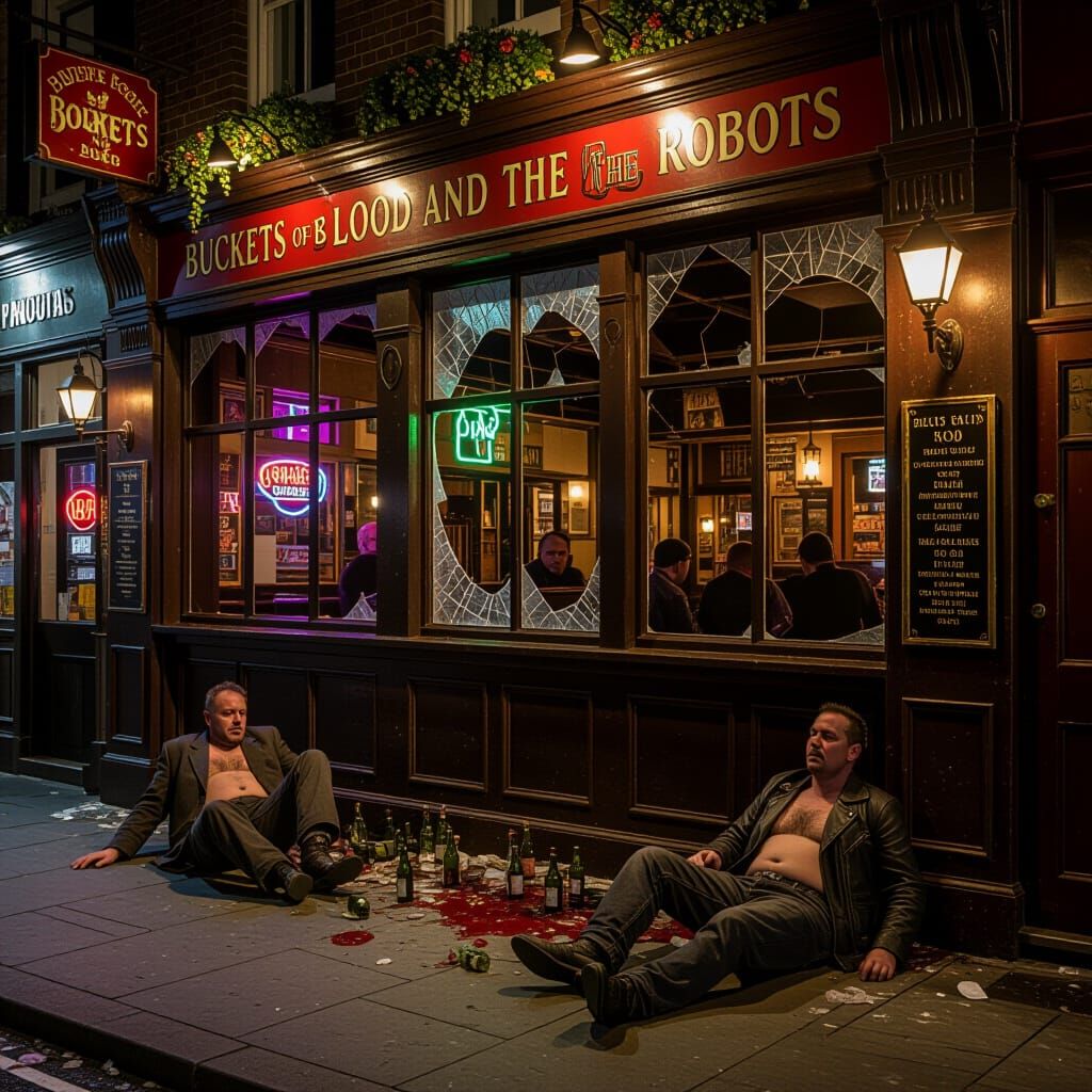 Nighttime City Pub Scene with Bikers