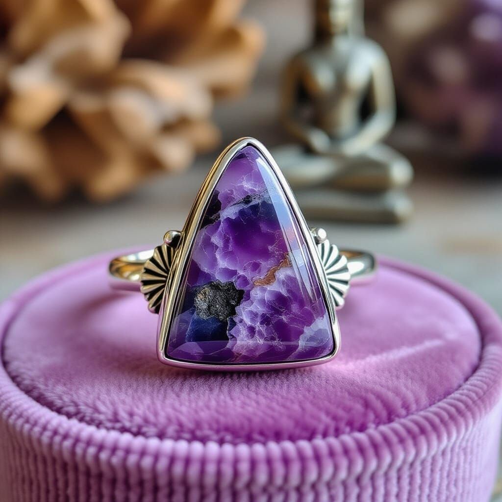 Purpurite Gemstone Statement Ring in Silver Setting