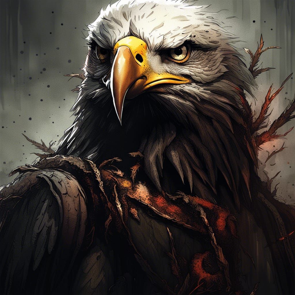 Terrifying Gothicpunk Bald Eagle Portrait in 8k