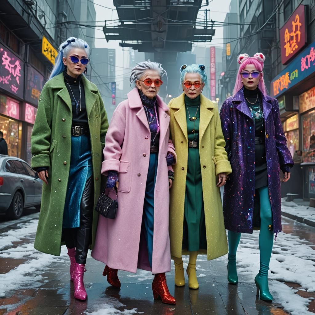 Cyberpunk Group with Dog in Sci-Fi Setting