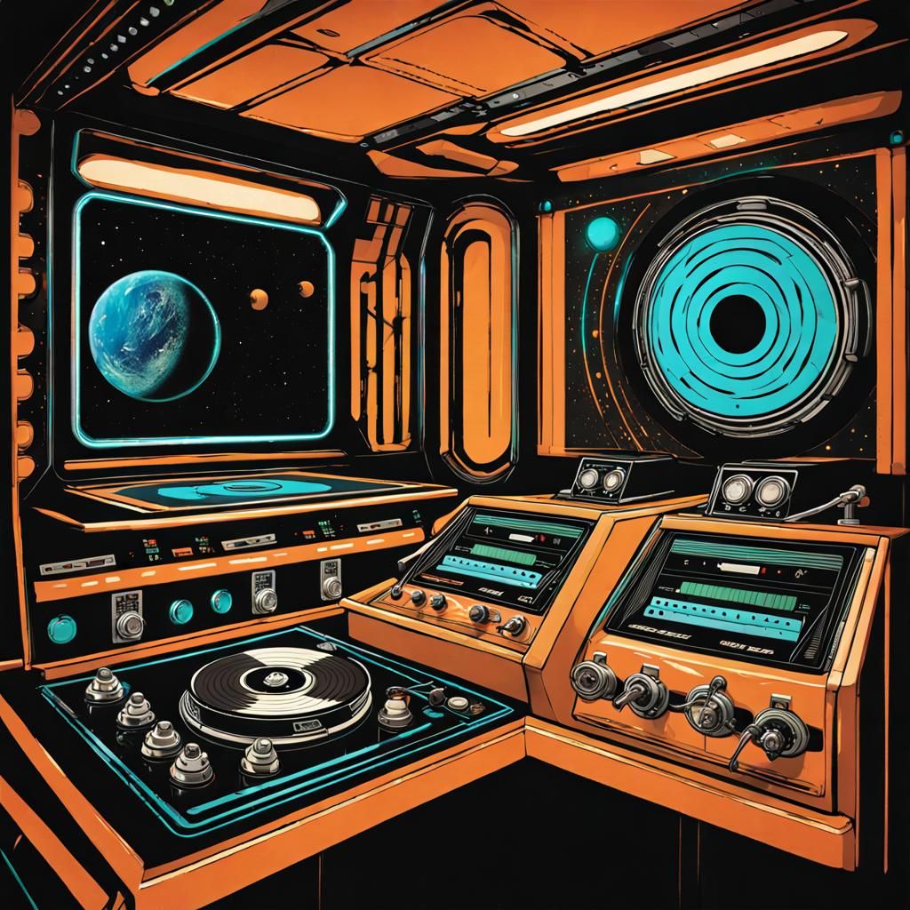 Retrofuturistic Space DJ in Raygun Gothic Style