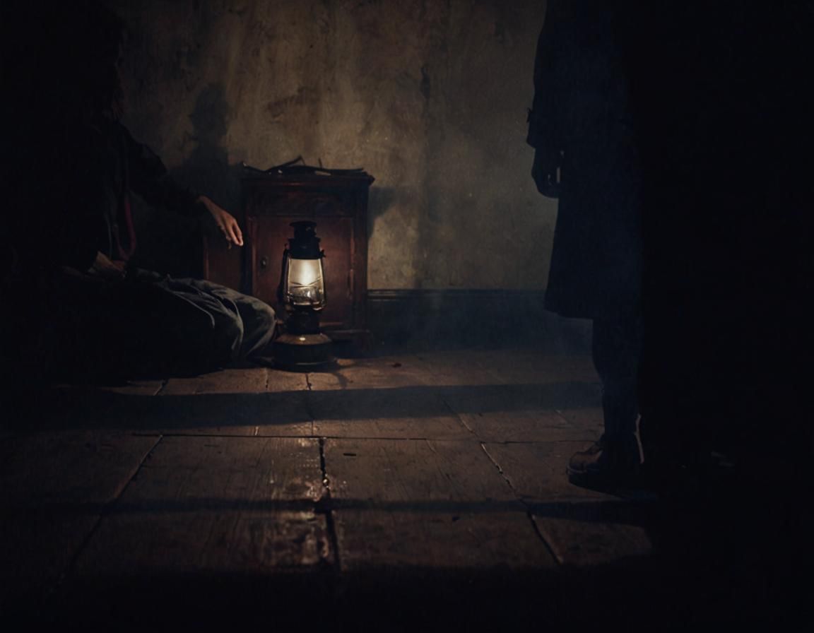 Eerie Figure in Shadows: Cinematic Oil Painting