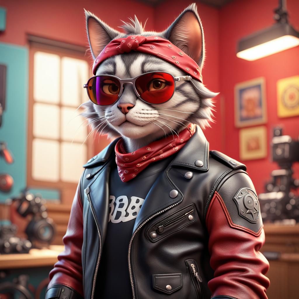 Cool Cat Biker in 3D Digital Art Style