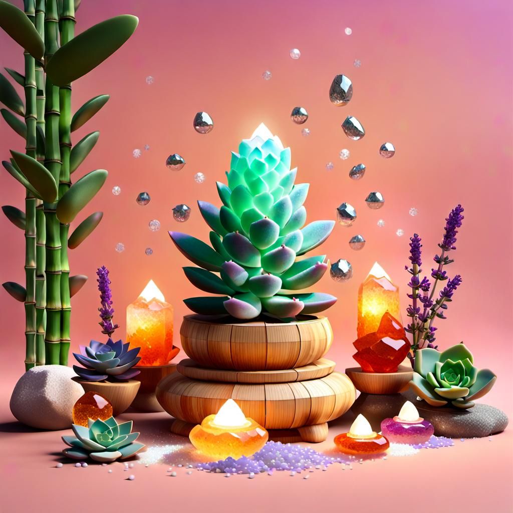 Zen Botanical Garden with Luminous Crystals