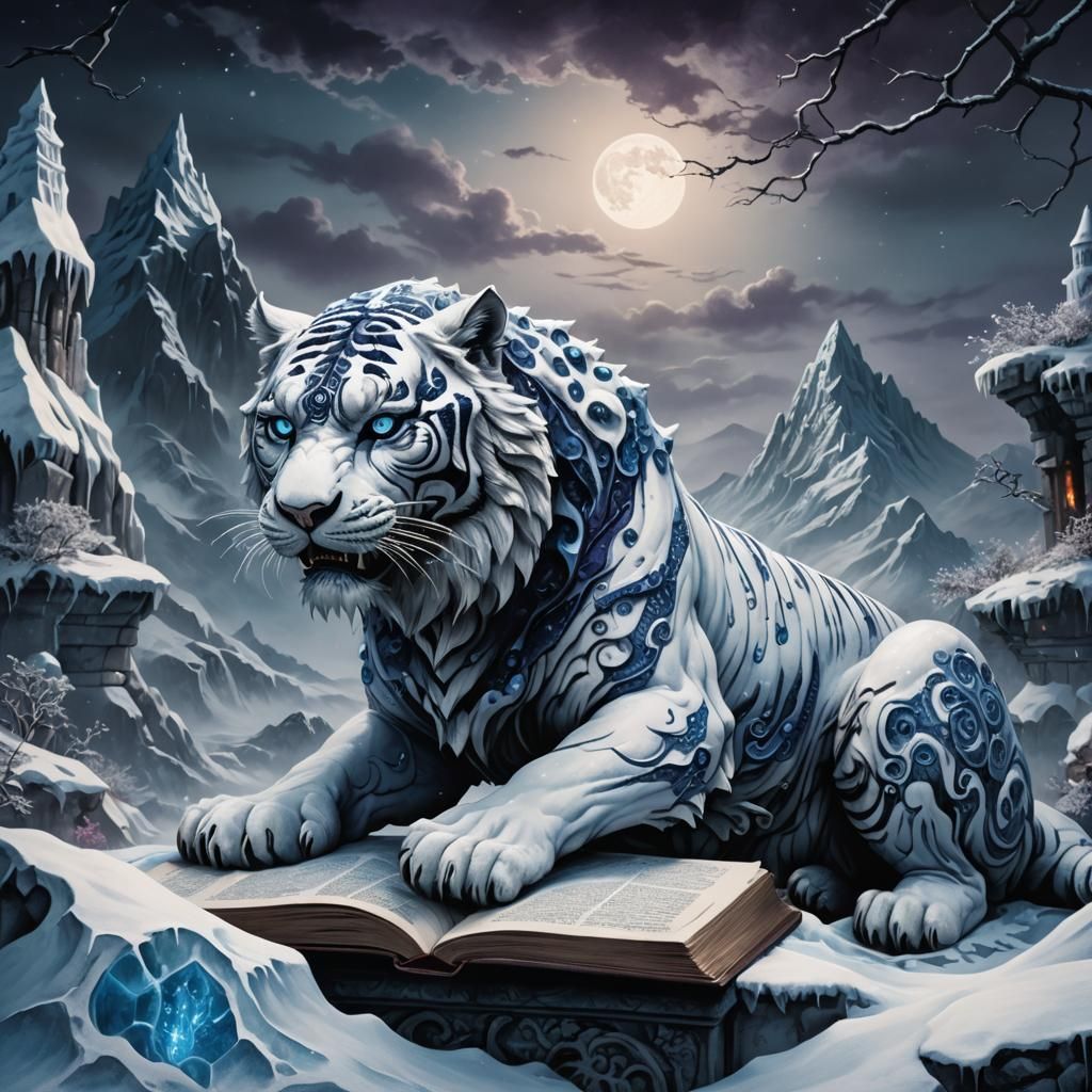 Demonic Porcelain Snow Tiger in Dark Fantasy Style