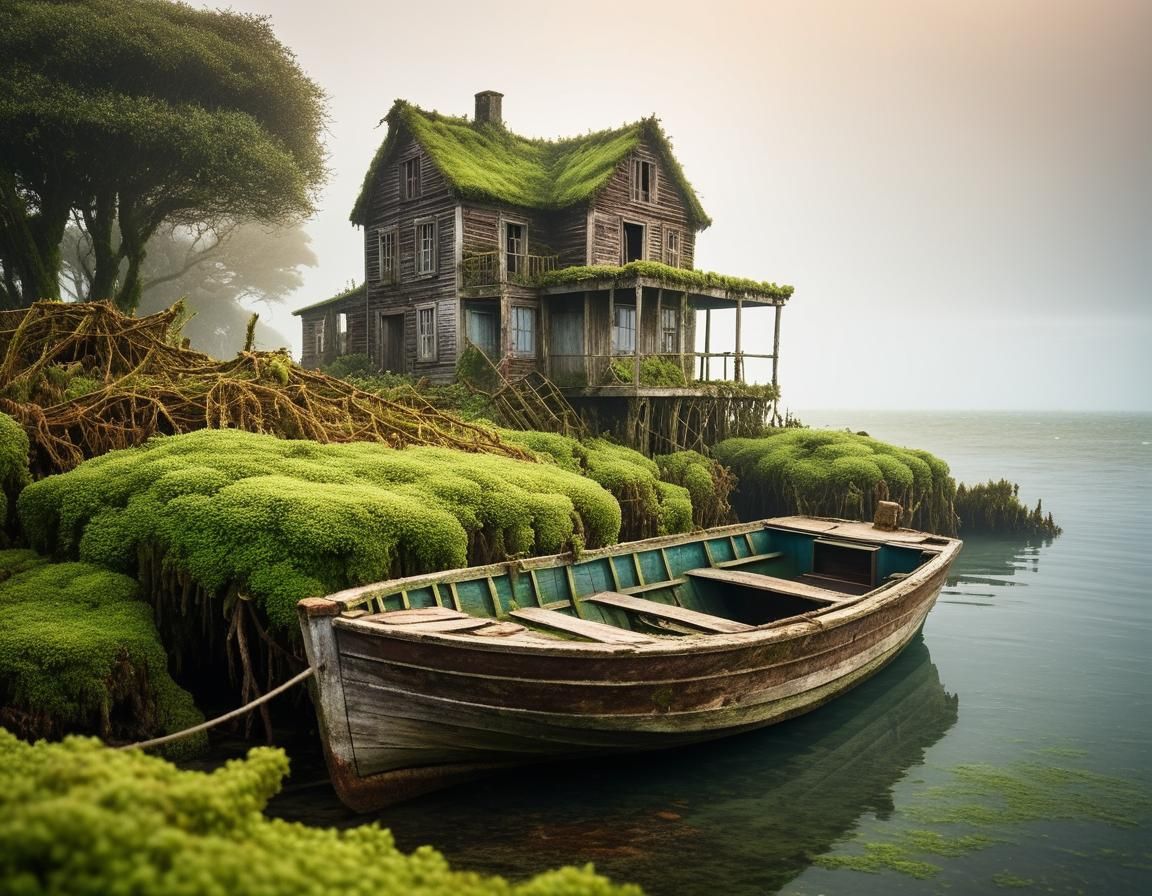 Serene Island House in Rustic Landscape Photography