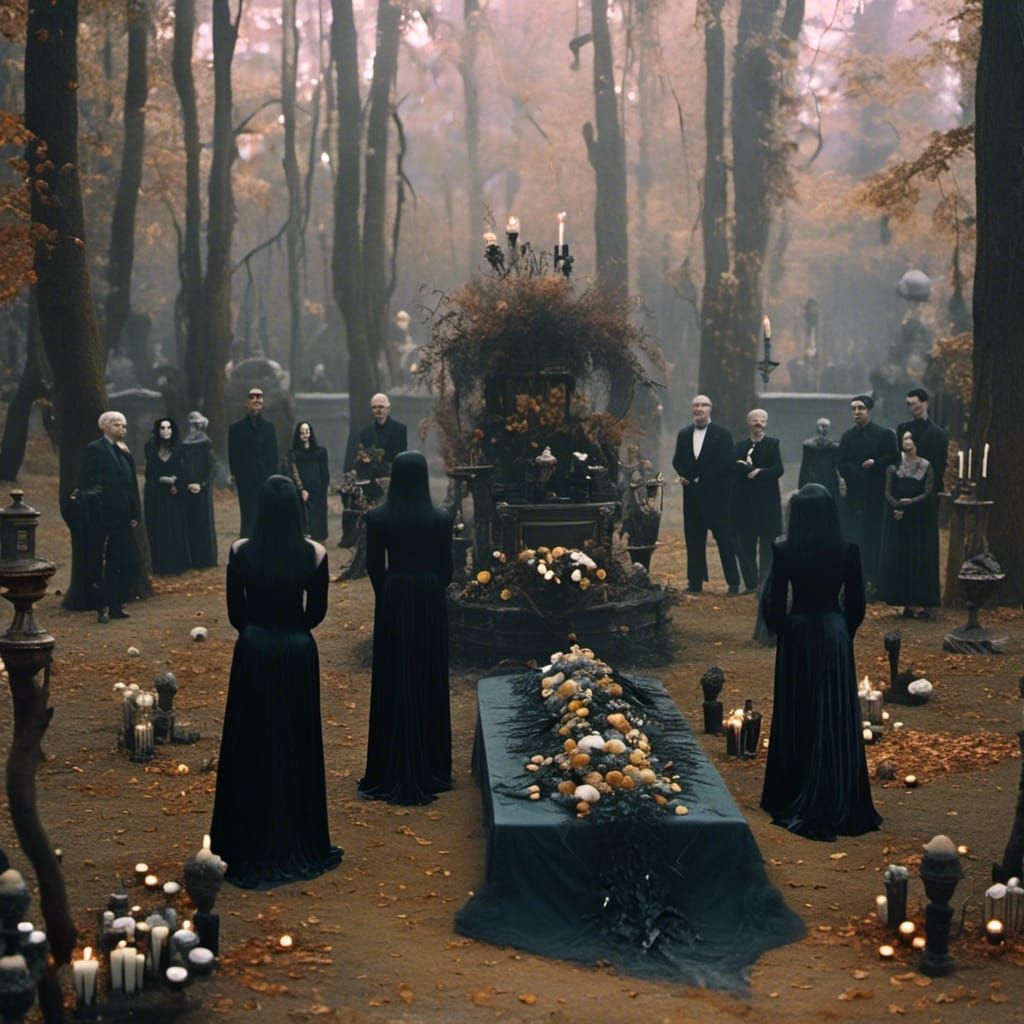 Addams Family Mourns Morticia in Cinematic Funeral