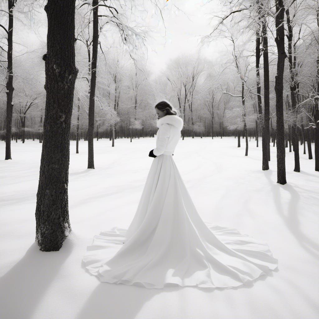 Bride in the Snow: Minimalist Monochrome Portrait