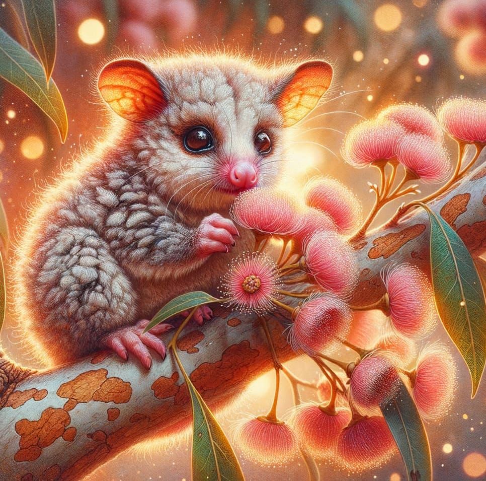 Adorable Pygmy Possum Feeds on Gum Blossoms