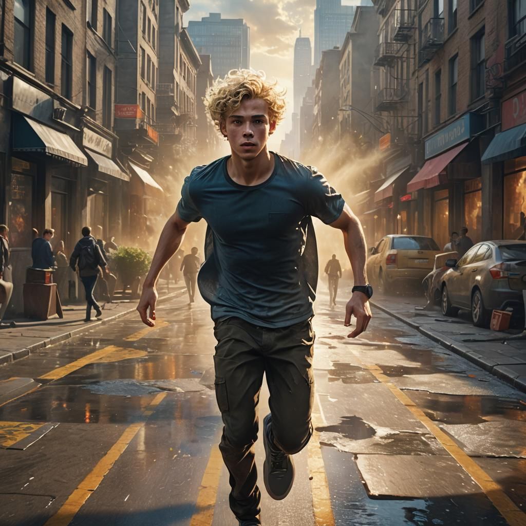 Man Running from Cityscape: Digital Matte Painting