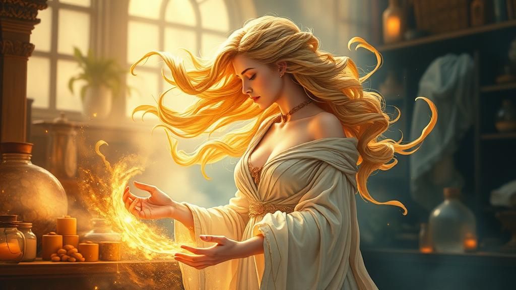 Aphrodite Conjuring Gold in a Sorcerer's Lab