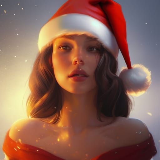 Girl Santa Portrait in Hyperdetailed Art Style