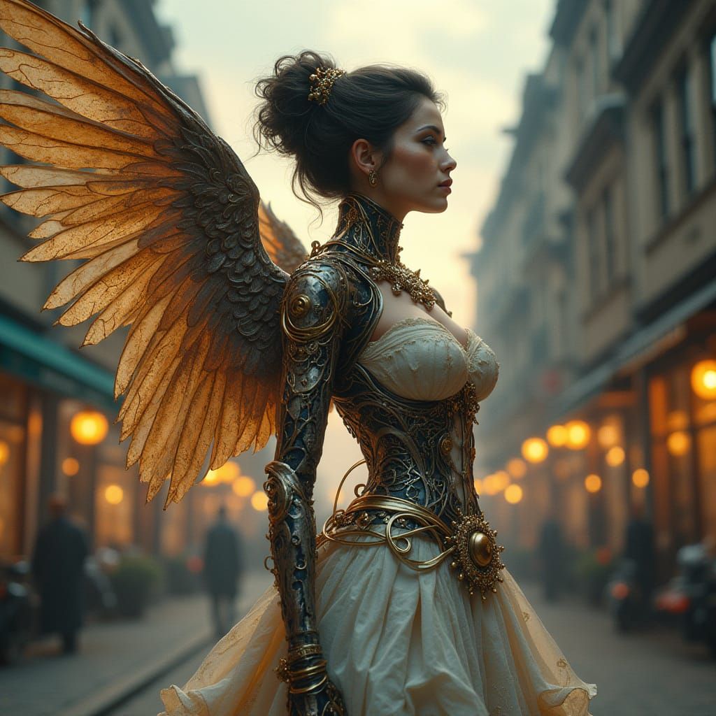 Steampunk Cyber-Angel in Elegant Victorian Wedding Attire
