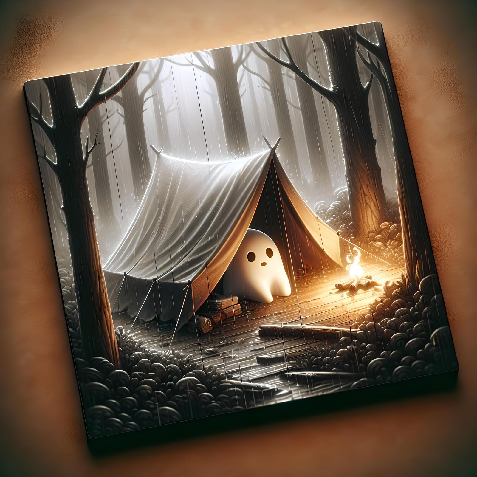 Adorable Ghost Camping in Moody Forest: Concept Art