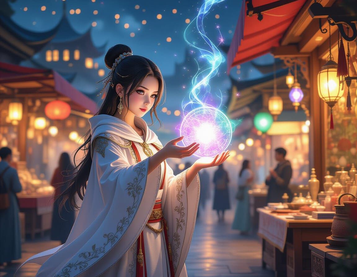 Magician's Spell Illuminates Bustling Night Market