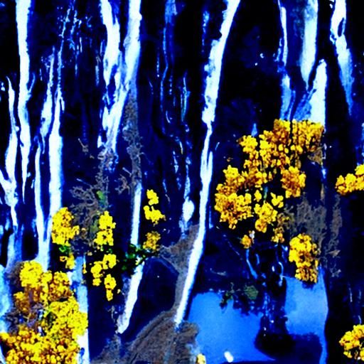 River Through Grove of Golden Trees and Silver Flowers