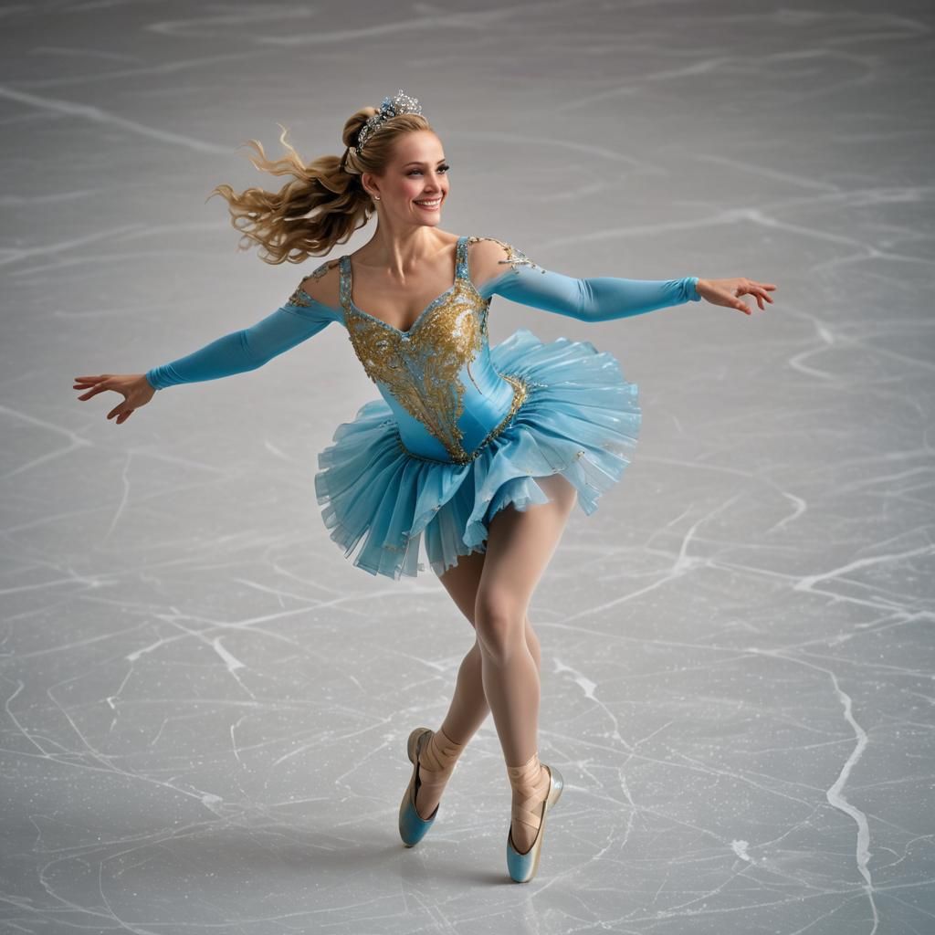 Spanish Ballerina Skating on Ice in Azure and Gold